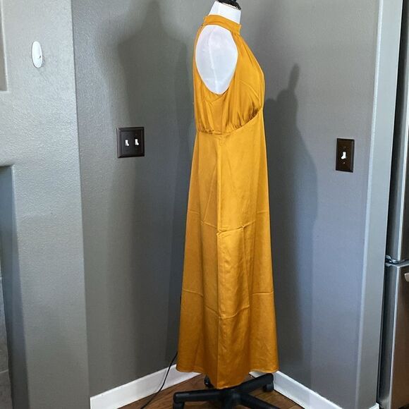 NEW EXPRESS Golden HONEY SATIN HALTER MAXI DRESS - Picture 11 of 14